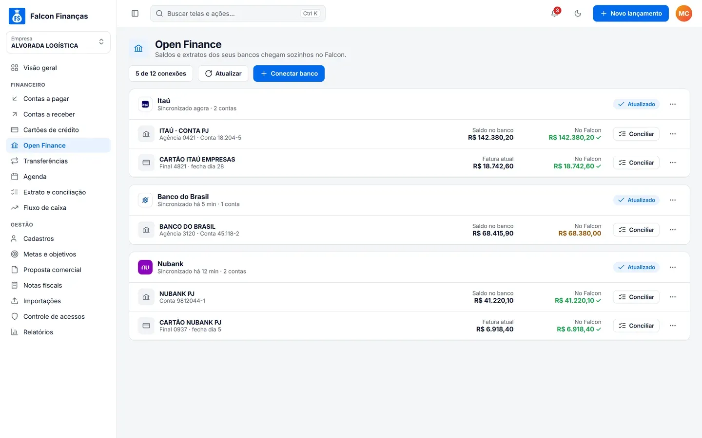Open Finance no Falcon Finanças 3.0